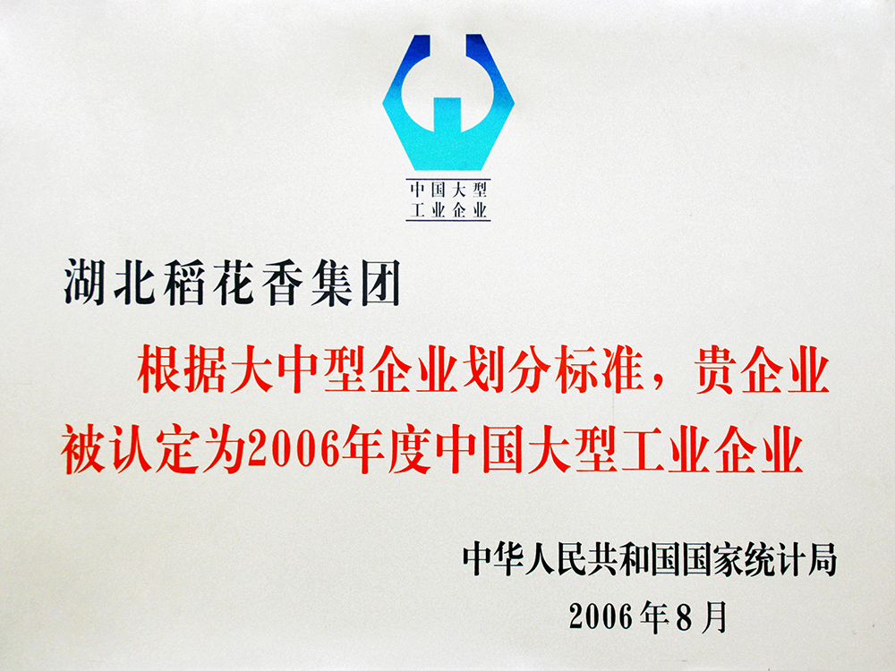 2006年8月，稻花香集團被國家統計局認定為”中國大型工業企業“